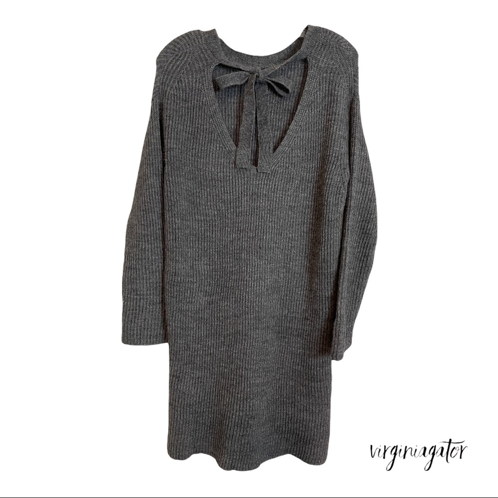 J Crew Open Back Heather Gray Ribbed Knit Soft Alpaca Wool Blend Tunic Sweater - Picture 7 of 14
